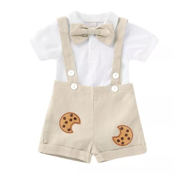 Cookies and Milk Outfit Smash cake Birthday Bodysuit clothes suspenders Cookies - Picture 1 of 8